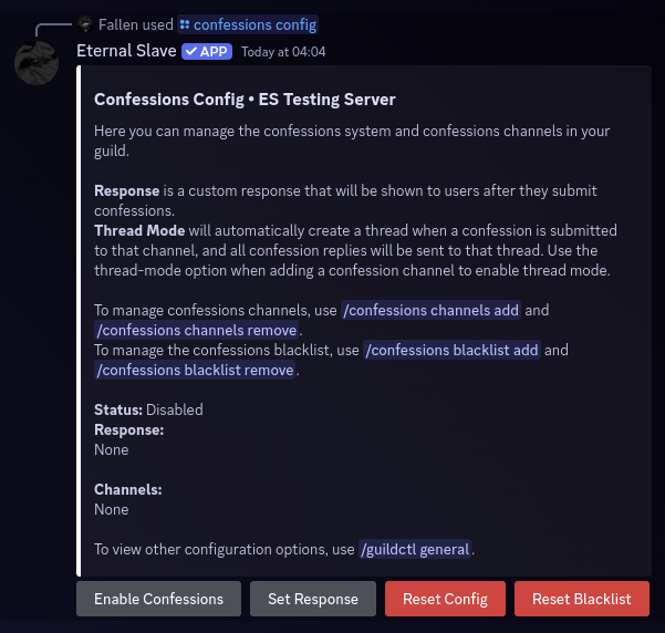 Confessions Panel - ES Server Config