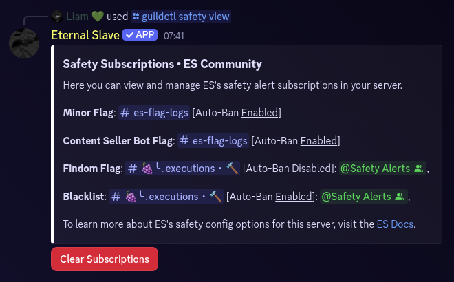 Safety Panel - ES Server Config